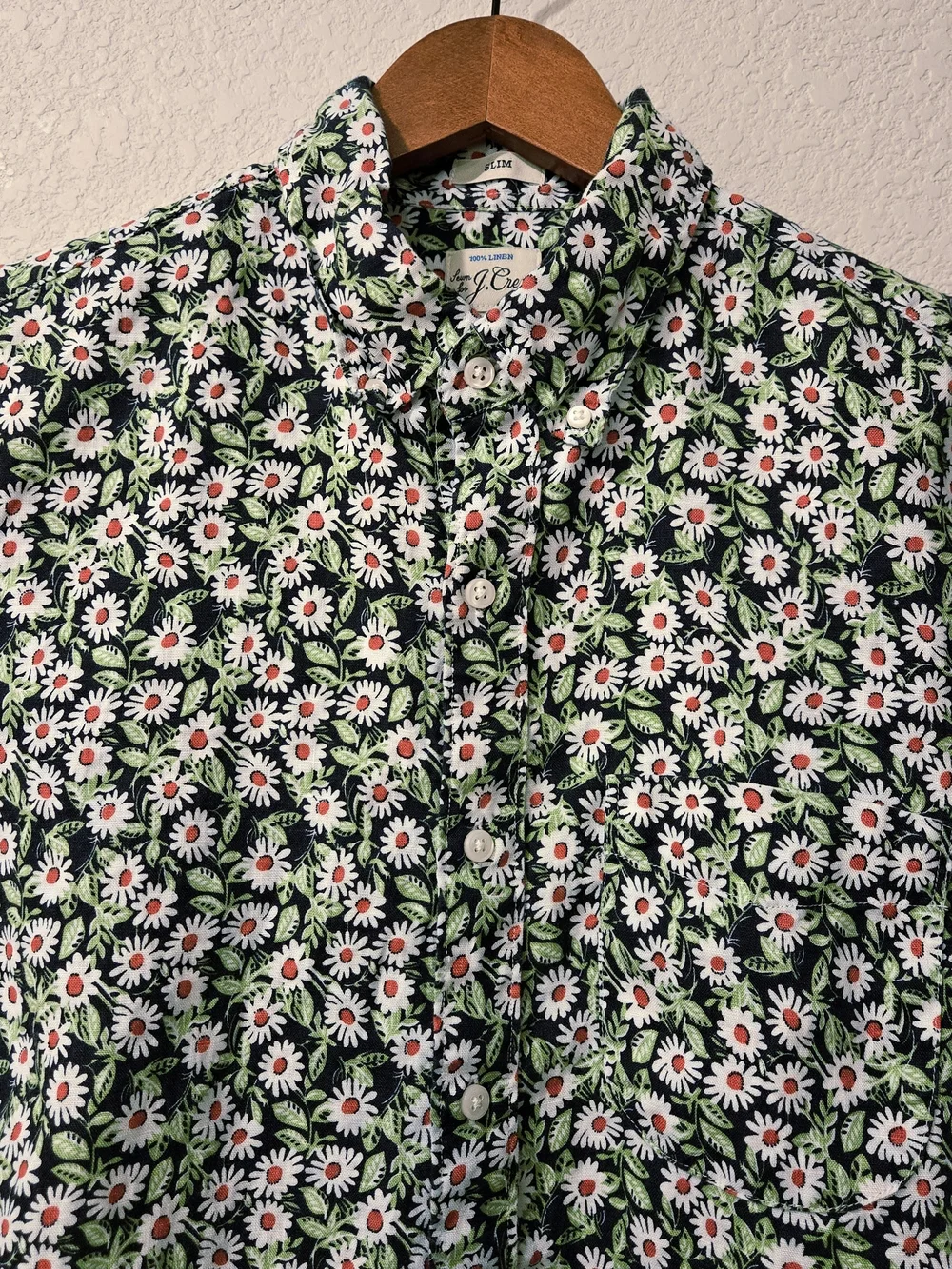 J. Crew Daisy Floral Print Short Sleeve Linen Shirt Men's Slim M